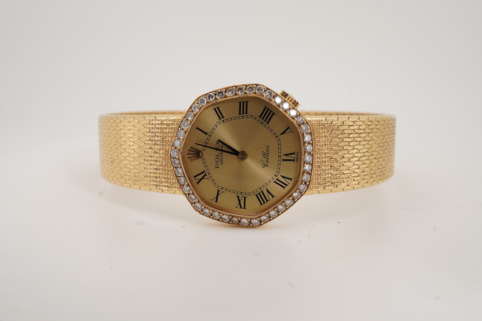 A lady's late 20th century 18ct gold and diamond Rolex Cellini manual wind dress wrist watch
